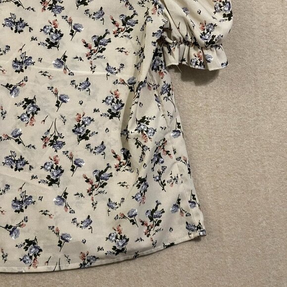 Unbranded Blouse Women's XSmall Tan Floral Pullover Short Sleeves - Picture 10 of 12